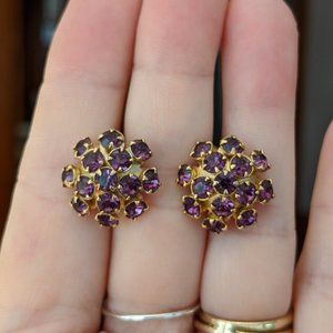 Vintage domed violet purple rhinestone earrings